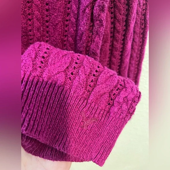 American Eagle Y2K Cable Knit Crewneck Sweater Fuchsia Purple Medium - Picture 6 of 11